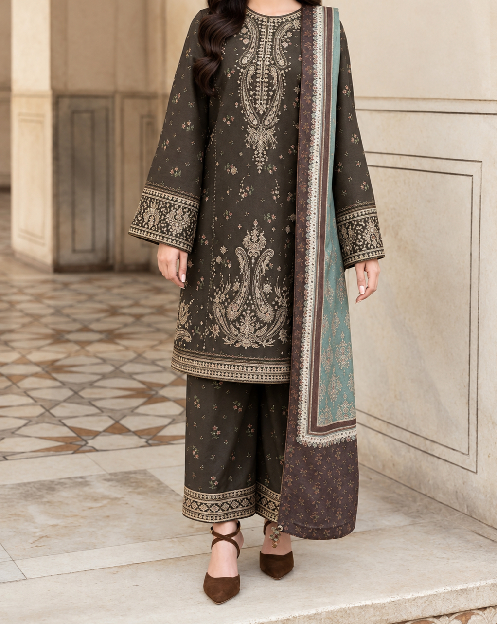 Jazmin I Dhanak Heavy Embroidered 3 Piece Suit | Unstitched