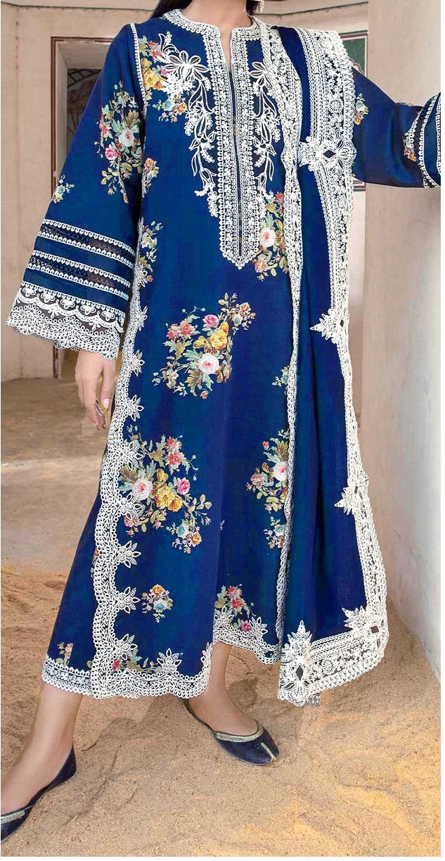 Design #04 | Unstitched | Crimson Embroidered 3PC Dhanak Suit | Digital Printed Shawl